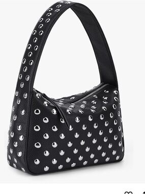 Black Studded Shoulder Bag - Sleek Women's Hobo
